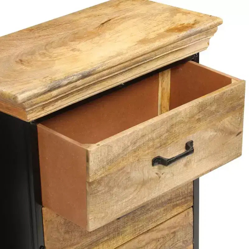 Chest Of Drawers, Natural Mango Wood with Black Iron Accents