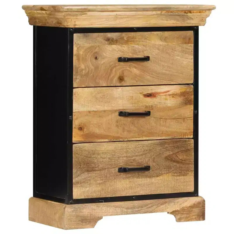 Chest Of Drawers, Natural Mango Wood with Black Iron Accents