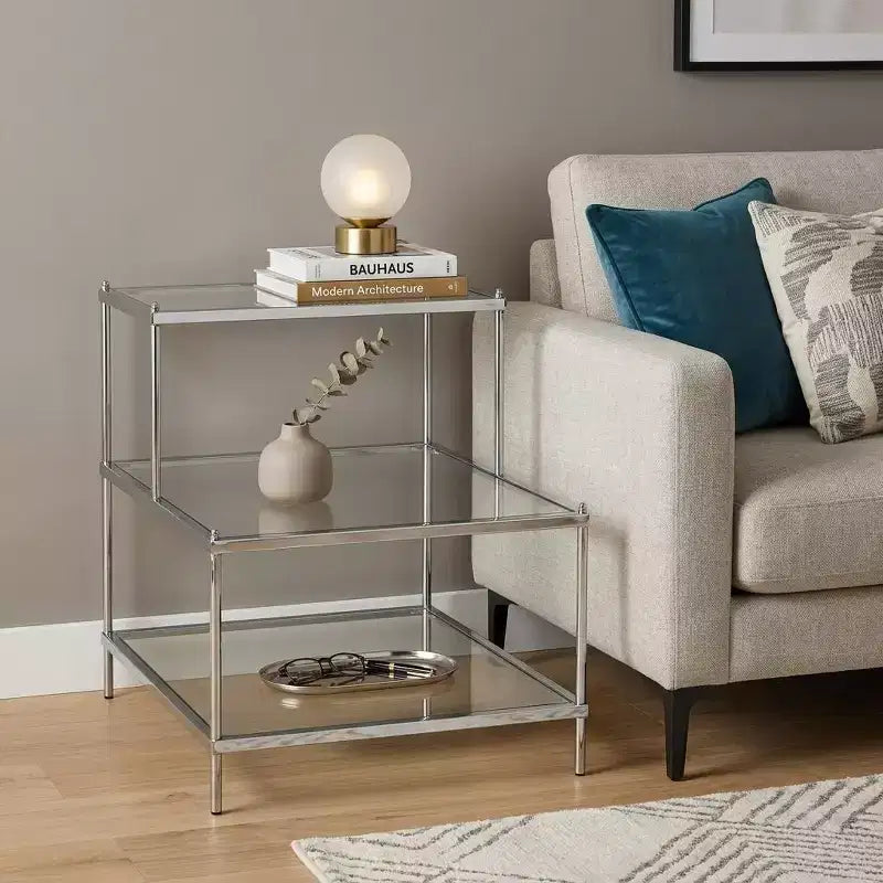 24" Silver and Clear Glass Mirrored End Table