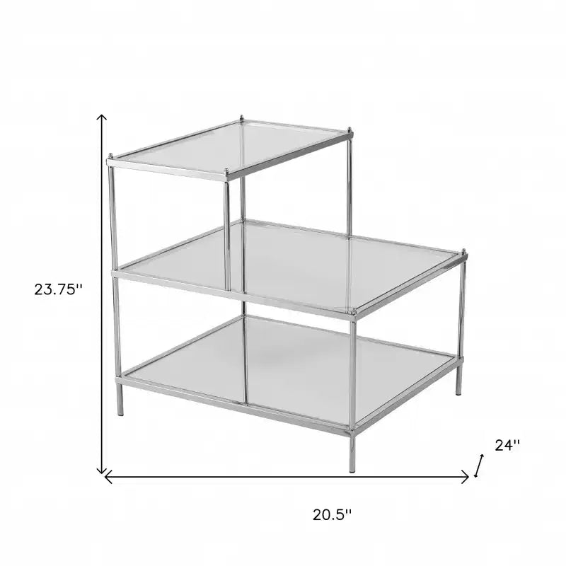 24" Silver and Clear Glass Mirrored End Table