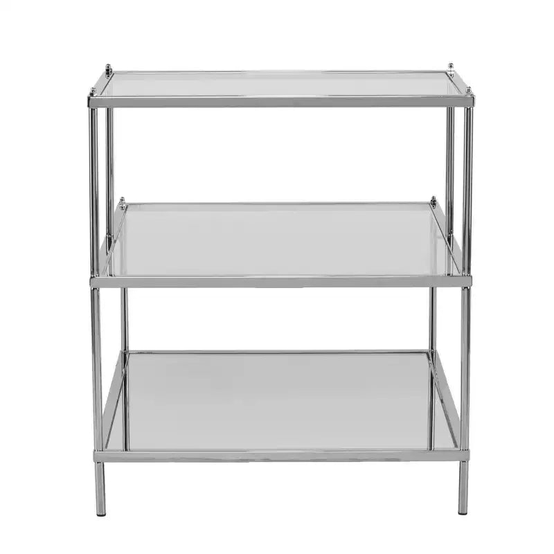 24" Silver and Clear Glass Mirrored End Table