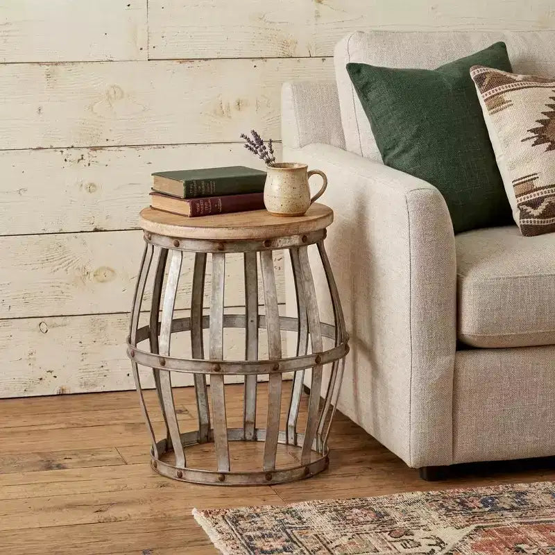 18" Silver and Natural Manufactured Wood Round End Table