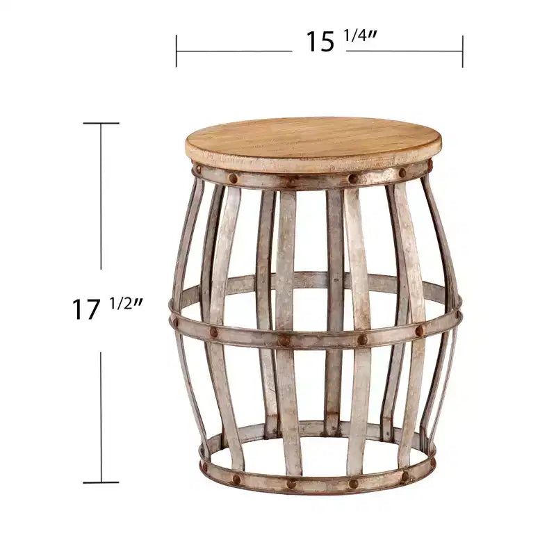 18" Silver and Natural Manufactured Wood Round End Table