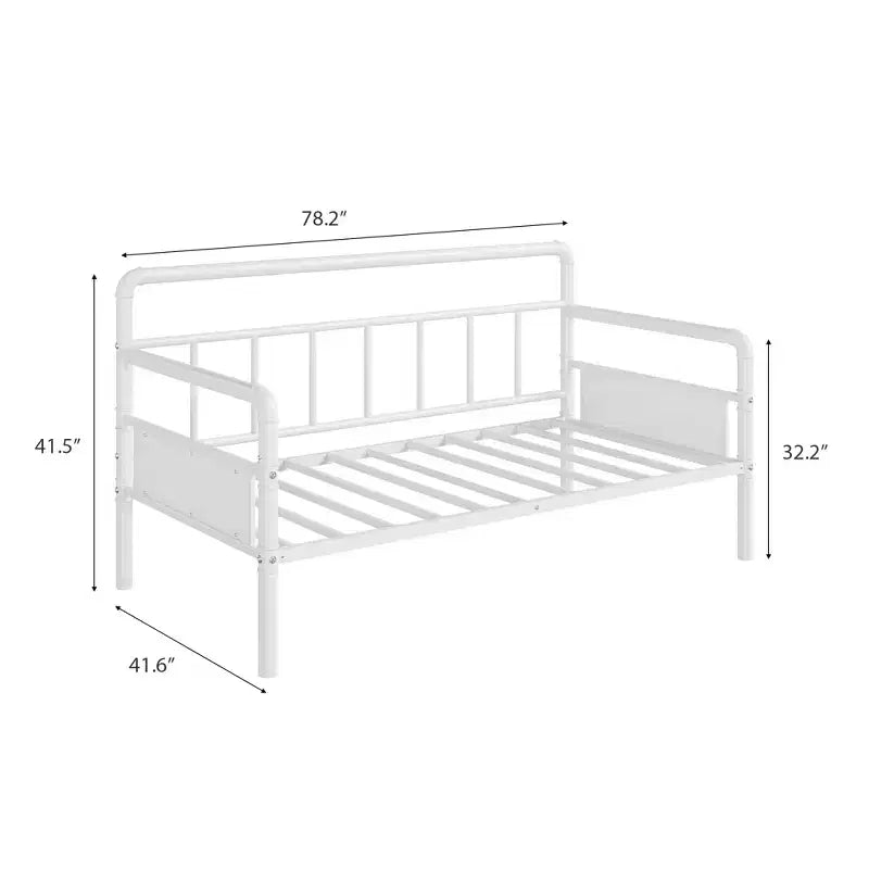 Twin Size Metal Daybed Frame with Wood Headboard, Heavy Duty Metal Twin Bed Platform for Living Room Guest Room Bedroom, Under-Bed Storage