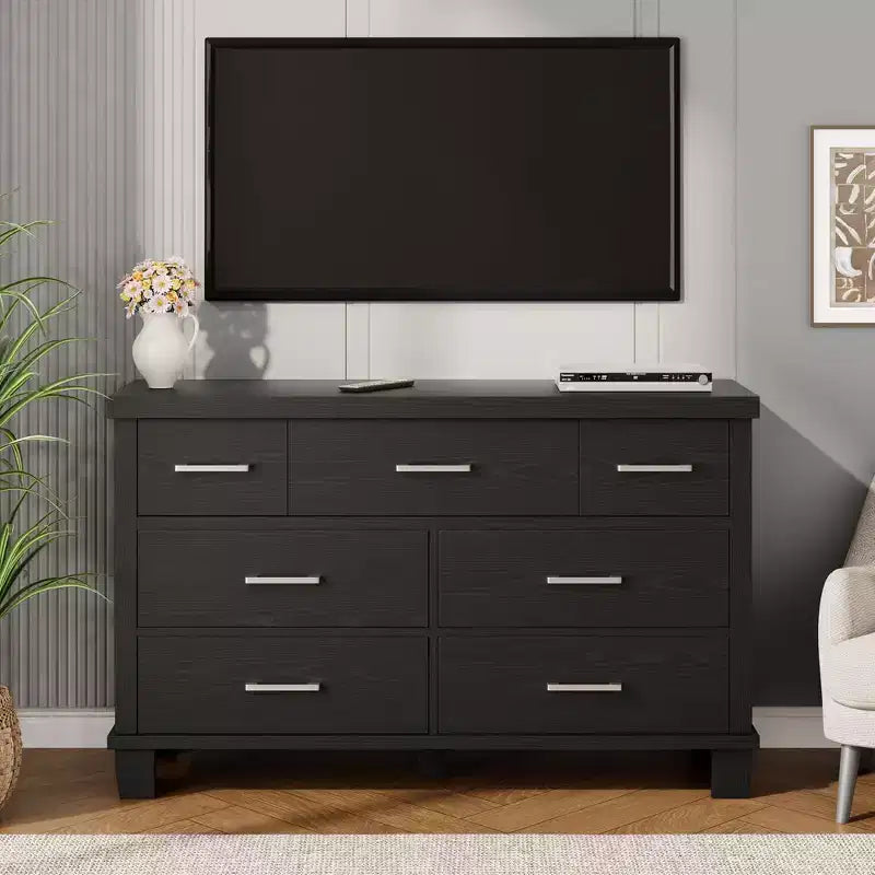 Modern 7-Drawer Dresser, Spacious Wooden Chest with Metal Handles, Versatile Storage Organizer for Bedroom, Living Room, Nursery, Closet