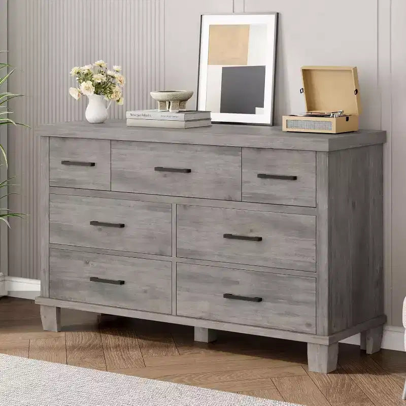 Modern 7-Drawer Dresser, Spacious Wooden Chest with Metal Handles, Versatile Storage Organizer for Bedroom, Living Room, Nursery, Closet