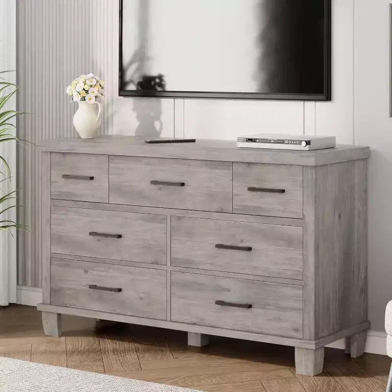 Modern 7-Drawer Dresser, Spacious Wooden Chest with Metal Handles, Versatile Storage Organizer for Bedroom, Living Room, Nursery, Closet