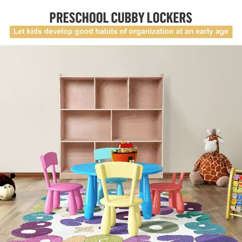 8-Cubby Mobile Entryway Storage Cabinet, 2 Storage Bins, Smooth-Rolling Casters, Wooden Organizer Locker for Home, School, Daycare