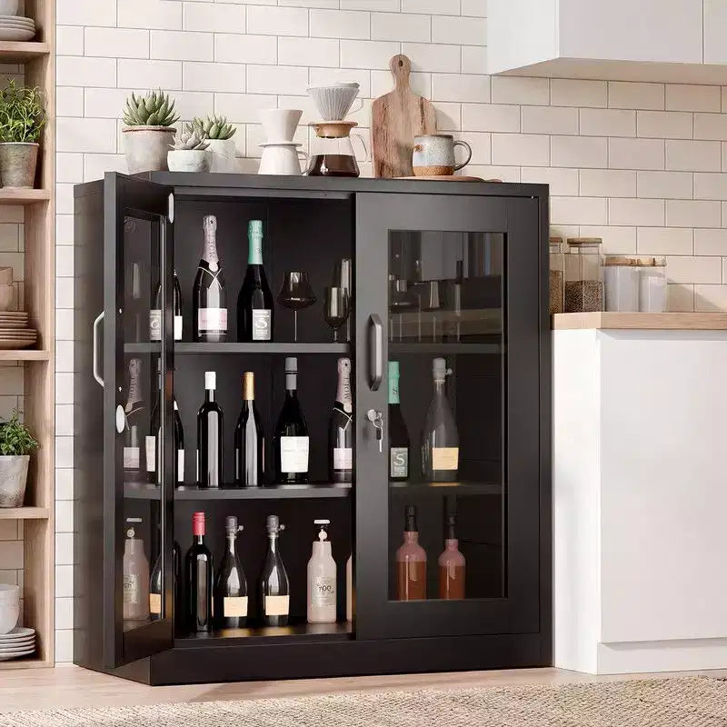 Tool Storage Cabinet Black Steel 2-Door Glass (Pre-Hole)