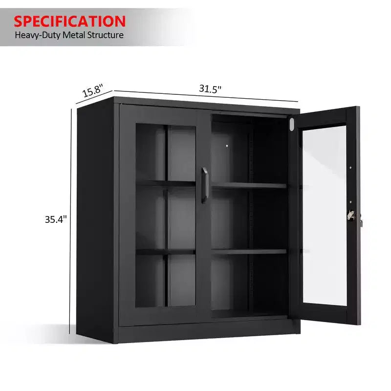 Tool Storage Cabinet Black Steel 2-Door Glass (Pre-Hole)