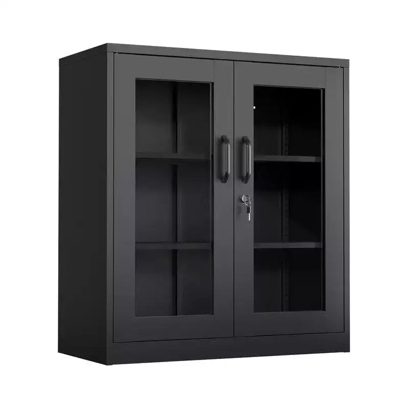 Tool Storage Cabinet Black Steel 2-Door Glass (Pre-Hole)