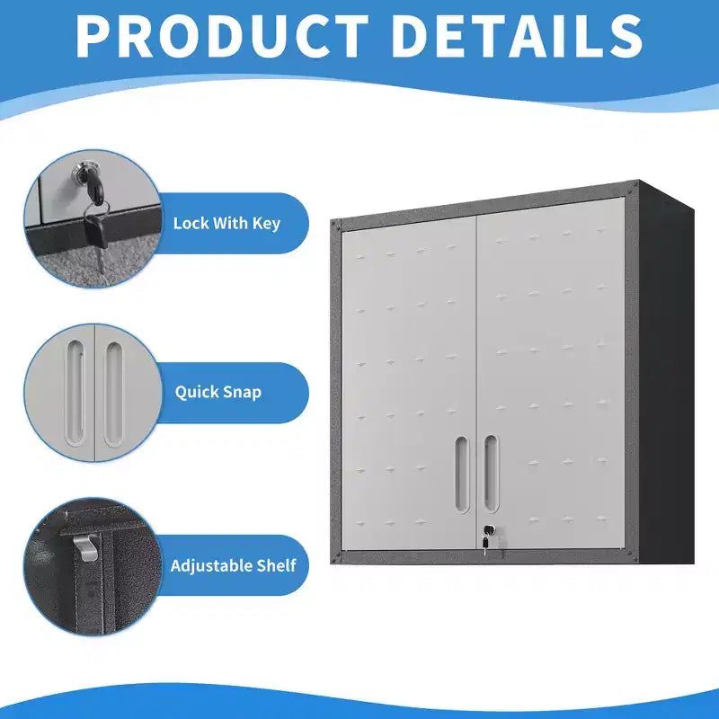 Metal Locking Wall-Mounted Tool Storage Cabinet with 1 Shelf for Garage Warehouse, Office