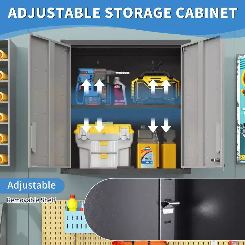 Metal Locking Wall-Mounted Tool Storage Cabinet with 1 Shelf for Garage Warehouse, Office