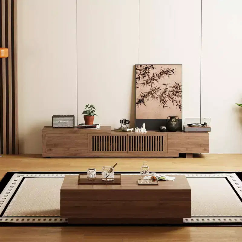 78.54" Expandable TV Stand with 2 Drawers, 2 Cabinet Doors, Open Storage, Max 120 Inches - Walnut