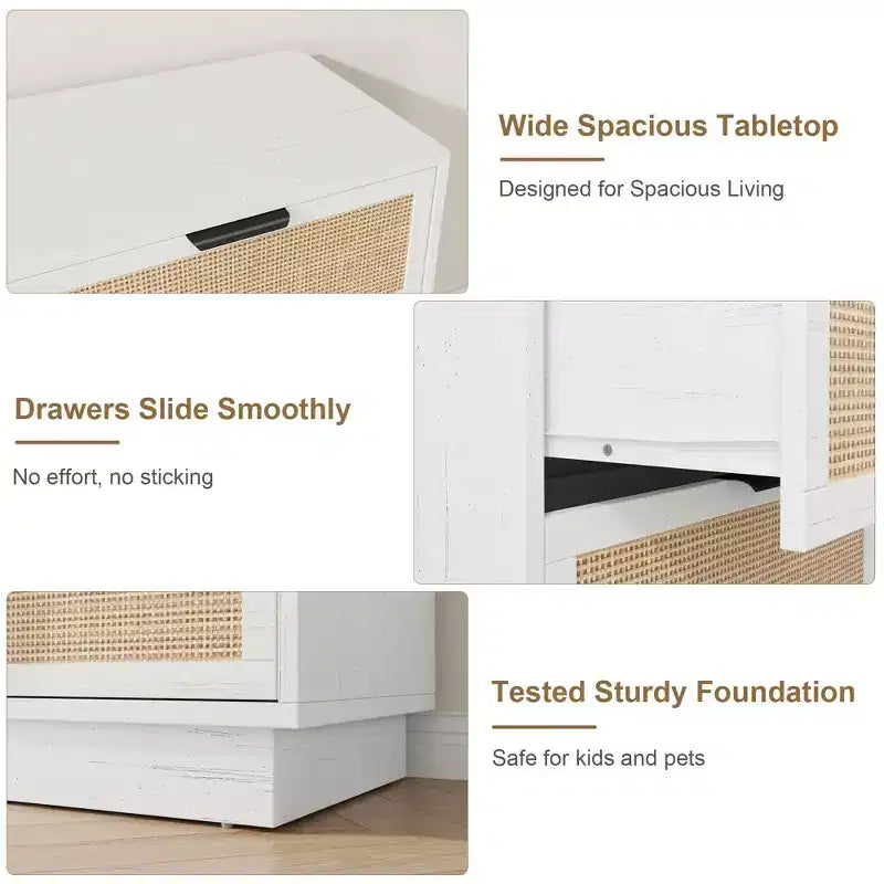 6 Drawer Rattan Dresser for Bedroom, Wood Chest of Drawers with Metal Handle, Modern Versatile Organizer for Bedroom, Entryway, Hallway
