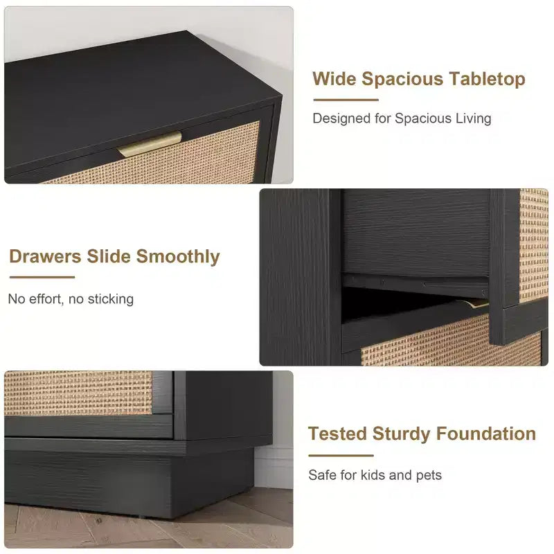 6 Drawer Rattan Dresser for Bedroom, Wood Chest of Drawers with Metal Handle, Modern Versatile Organizer for Bedroom, Entryway, Hallway