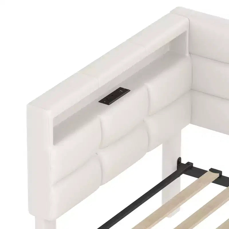 Twin Size Upholstered Daybed With 2 Drawers, Charging Station, LED Lights and Storage Headboard, Easy Assembly