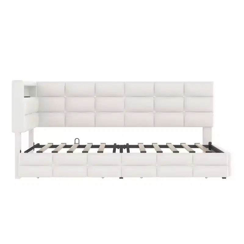 Twin Size Upholstered Daybed With 2 Drawers, Charging Station, LED Lights and Storage Headboard, Easy Assembly