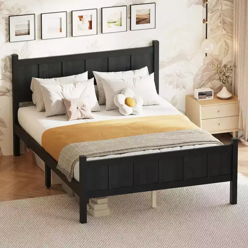 Full Size Flat Panel Bed With Headboard & Footboard, Easy Assembly