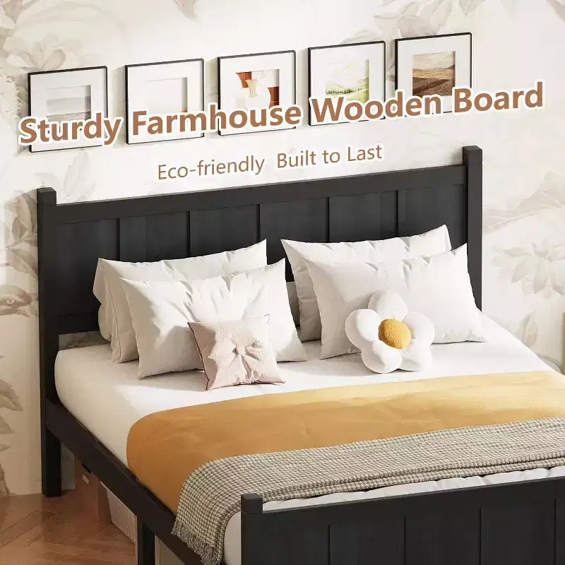 Full Size Flat Panel Bed With Headboard & Footboard, Easy Assembly