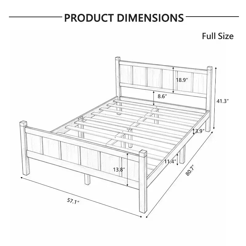Full Size Flat Panel Bed With Headboard & Footboard, Easy Assembly
