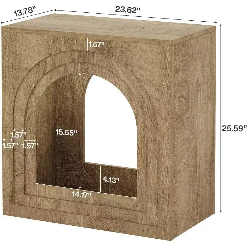 Square End Table, 2-Tier Farmhouse Side Table with Arched Open Shelf for Small Spaces, Living Room