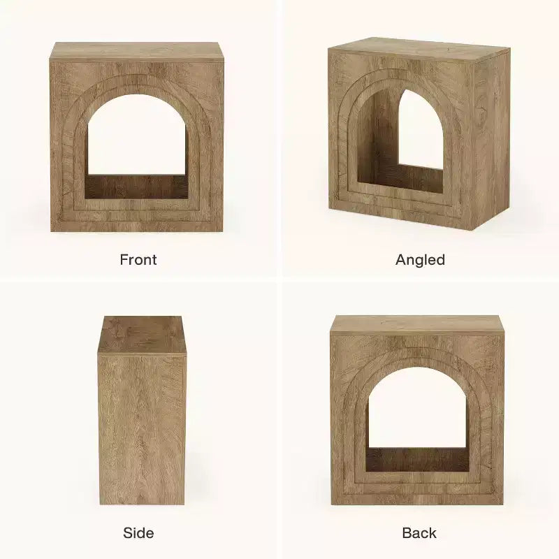 Square End Table, 2-Tier Farmhouse Side Table with Arched Open Shelf for Small Spaces, Living Room