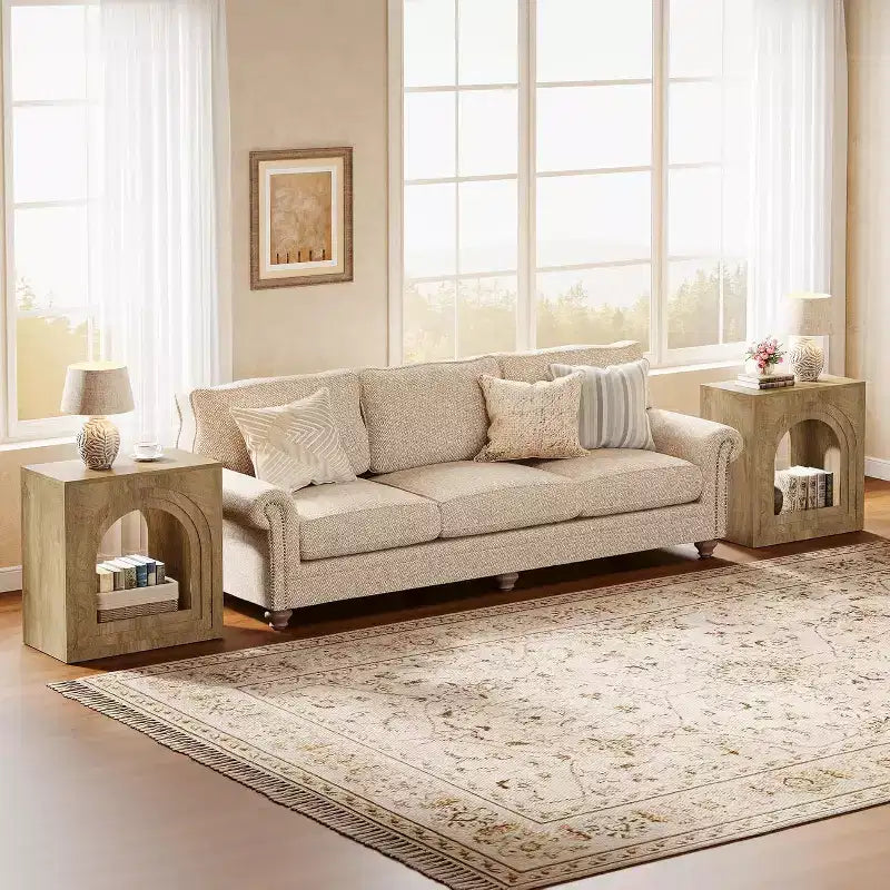 Square End Table, 2-Tier Farmhouse Side Table with Arched Open Shelf for Small Spaces, Living Room