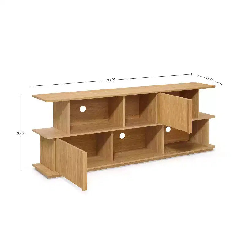 Compact 2-Layer TV Stand, Mixed Storage Console with Cabinets and Open Shelves, Brown