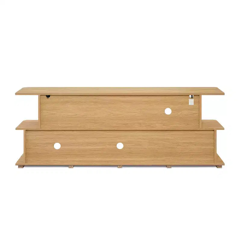 Compact 2-Layer TV Stand, Mixed Storage Console with Cabinets and Open Shelves, Brown