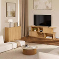 Compact 2-Layer TV Stand, Mixed Storage Console with Cabinets and Open Shelves, Brown
