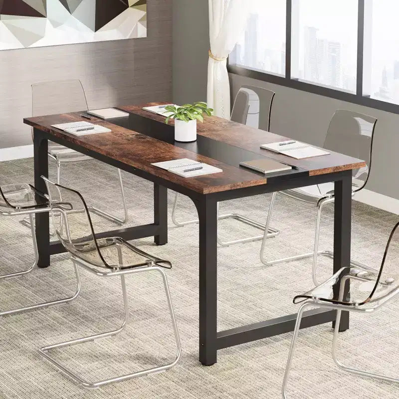 63" Modern Executive Office Desk, Brown/Black