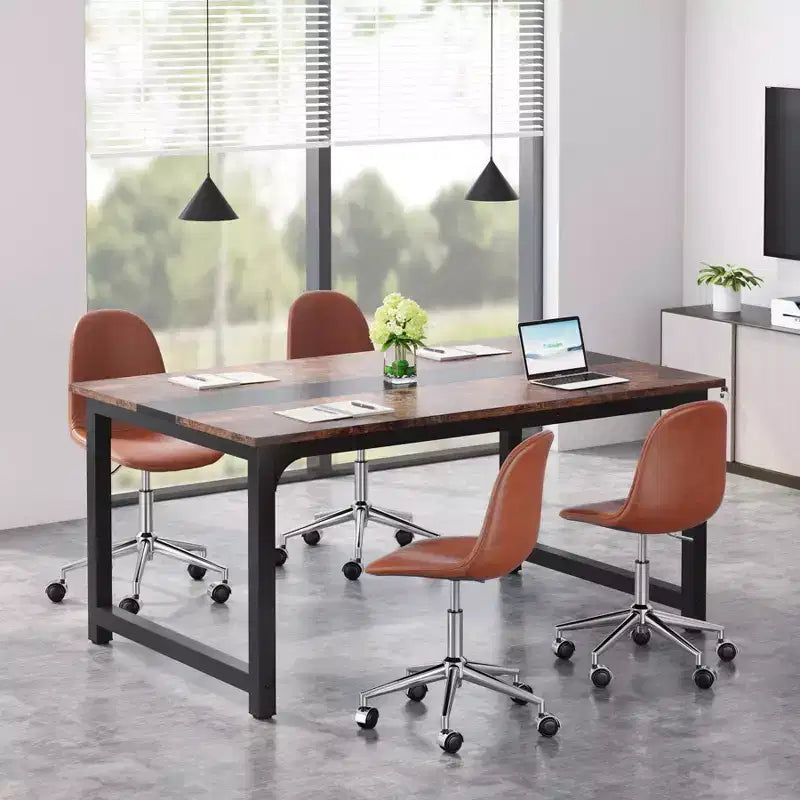 63" Modern Executive Office Desk, Brown/Black