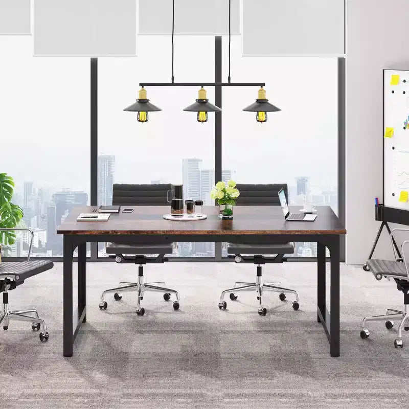 63" Modern Executive Office Desk, Brown/Black