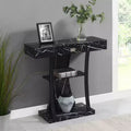 1 Drawer Console Table with Shelves in Black Faux Marble