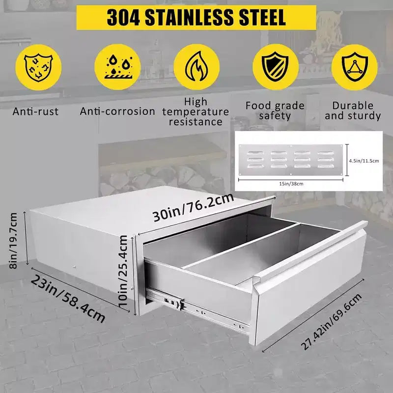 30"x23"x10" Single Drawer Outdoor Kitchen BBQ Island, Stainless Steel with Vent