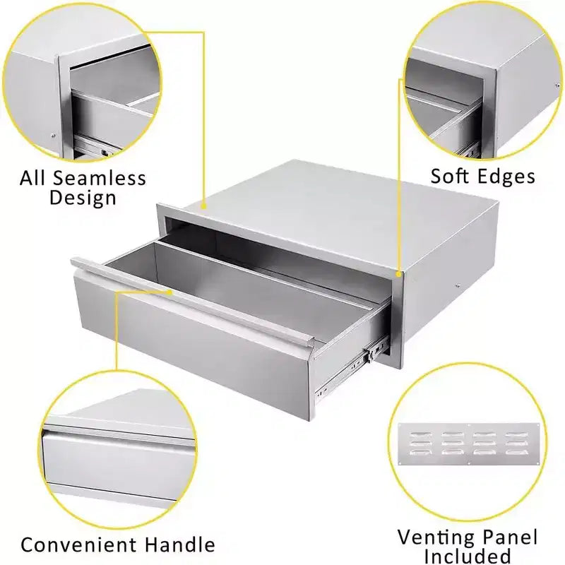 30"x23"x10" Single Drawer Outdoor Kitchen BBQ Island, Stainless Steel with Vent
