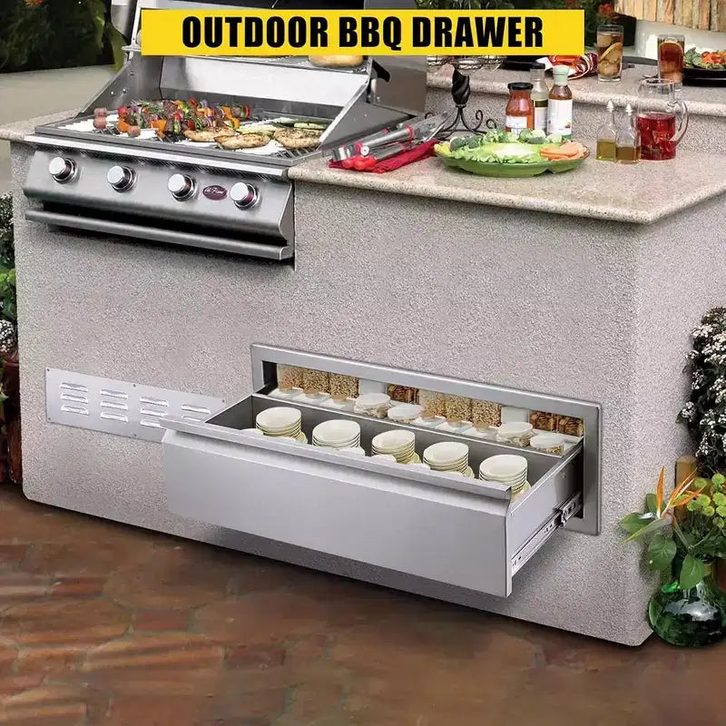 30"x23"x10" Single Drawer Outdoor Kitchen BBQ Island, Stainless Steel with Vent