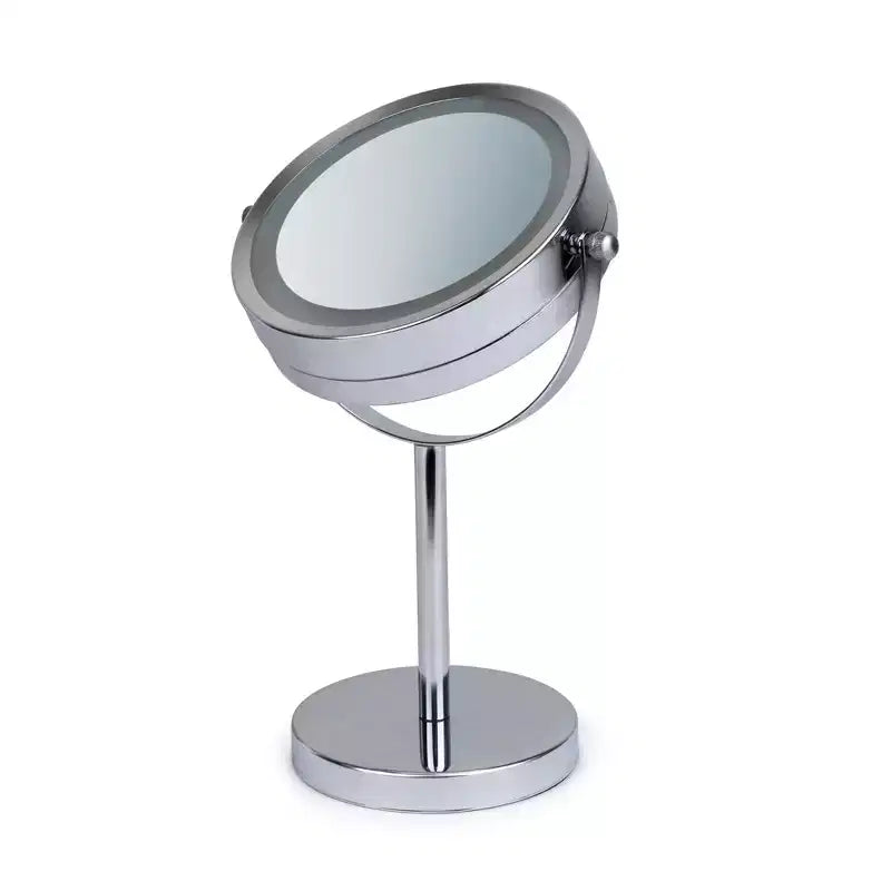 Vanity Mirror with LED Lights, 1x & 3x Magnification, Double-Sided LED Lighting, Chrome Finish, Battery Operated, 5.75-Inch Diameter