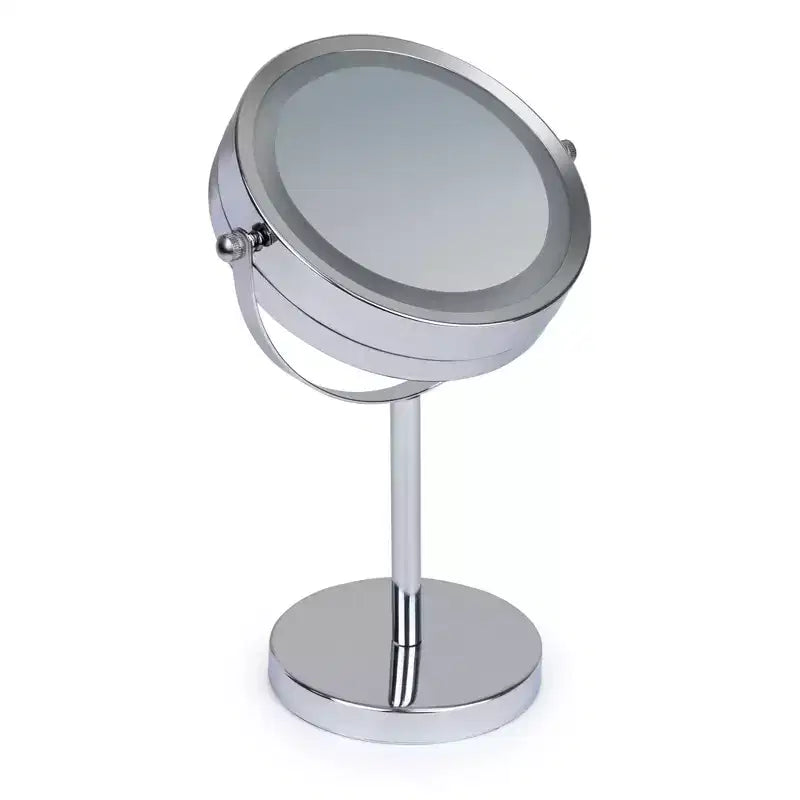 Vanity Mirror with LED Lights, 1x & 3x Magnification, Double-Sided LED Lighting, Chrome Finish, Battery Operated, 5.75-Inch Diameter