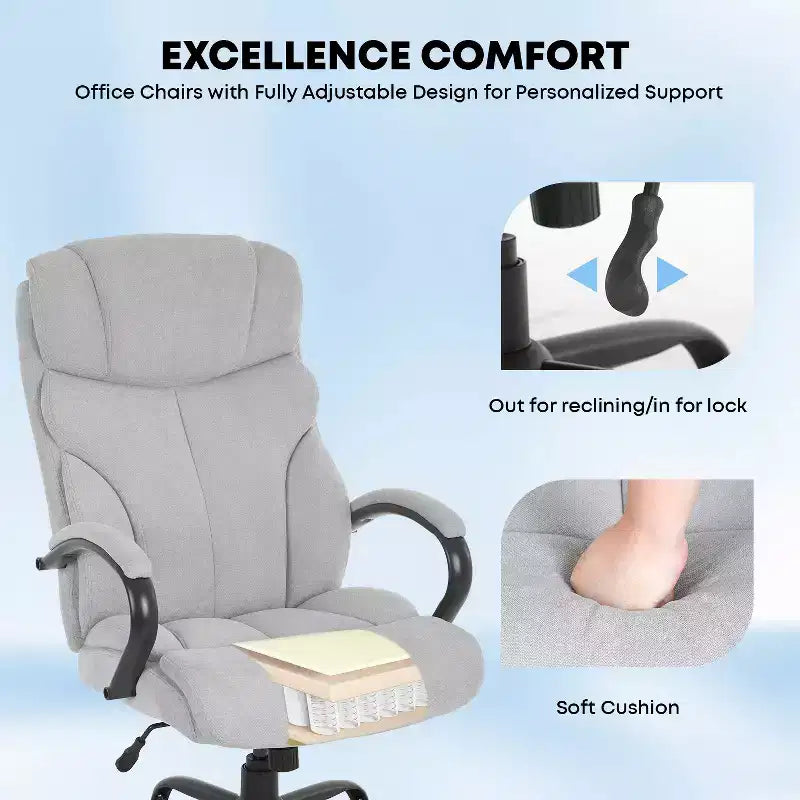 Office Chair for Big and Tall Individuals, Desk Task Chair, High Back Lumbar Support, Adjustable Armrests for Home and Office Use