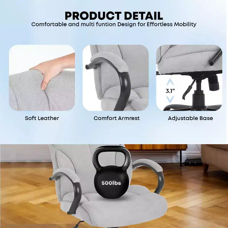 Office Chair for Big and Tall Individuals, Desk Task Chair, High Back Lumbar Support, Adjustable Armrests for Home and Office Use