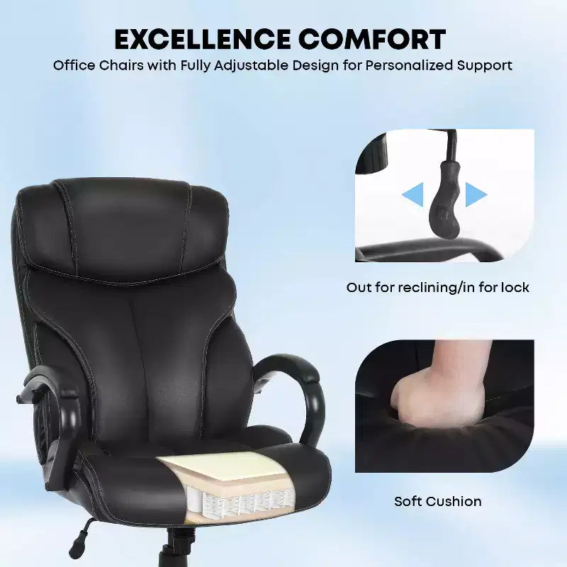 Office Chair for Big and Tall Individuals, Desk Task Chair, High Back Lumbar Support, Adjustable Armrests for Home and Office Use