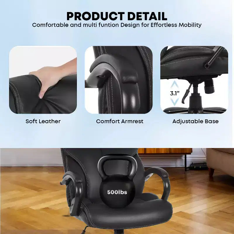 Office Chair for Big and Tall Individuals, Desk Task Chair, High Back Lumbar Support, Adjustable Armrests for Home and Office Use