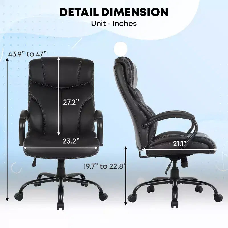 Office Chair for Big and Tall Individuals, Desk Task Chair, High Back Lumbar Support, Adjustable Armrests for Home and Office Use
