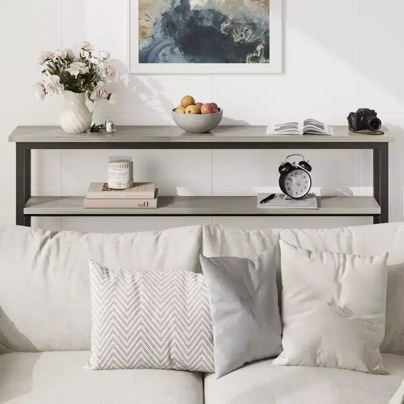 5.9 Narrow Sofa Table, 2 Tier Skinny Console Table with Adjustable Shelf, Slim Behind Couch Table for Living Room, Entryway, Hallway, Foyer