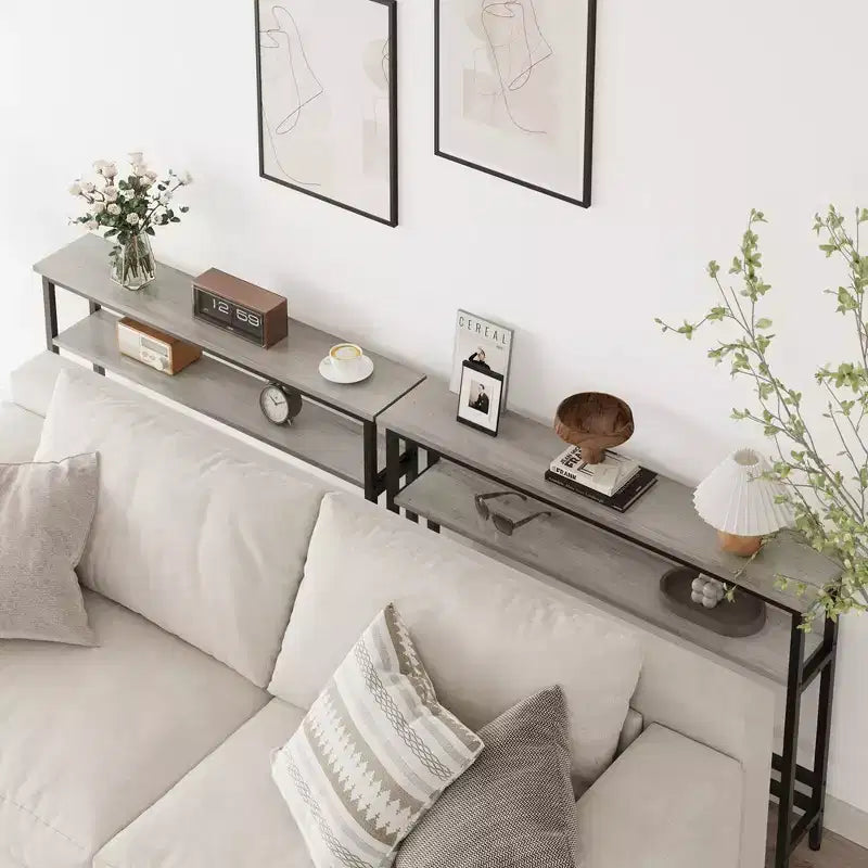 5.9 Narrow Sofa Table, 2 Tier Skinny Console Table with Adjustable Shelf, Slim Behind Couch Table for Living Room, Entryway, Hallway, Foyer