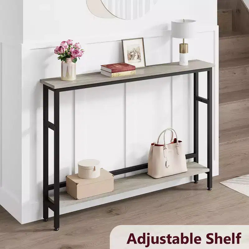 5.9 Narrow Sofa Table, 2 Tier Skinny Console Table with Adjustable Shelf, Slim Behind Couch Table for Living Room, Entryway, Hallway, Foyer