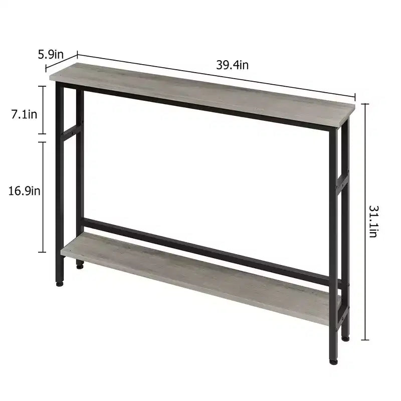 5.9 Narrow Sofa Table, 2 Tier Skinny Console Table with Adjustable Shelf, Slim Behind Couch Table for Living Room, Entryway, Hallway, Foyer