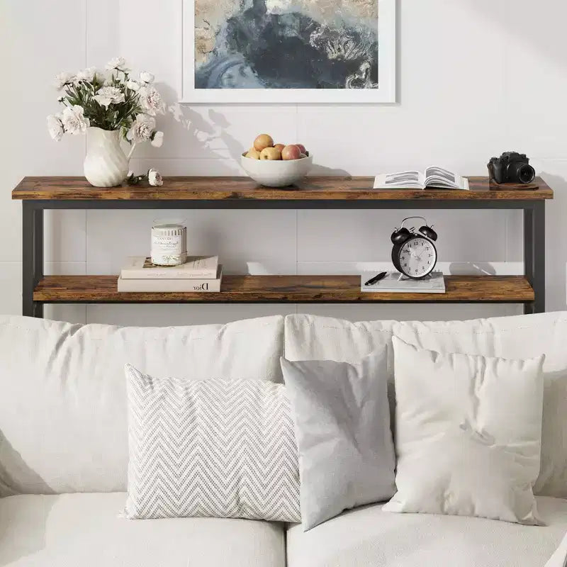 5.9 Narrow Sofa Table, 2 Tier Skinny Console Table with Adjustable Shelf, Slim Behind Couch Table for Living Room, Entryway, Hallway, Foyer